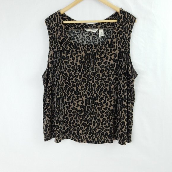 French Laundry Animal Print Tank Top Women's Size 2X Black Brown Stretch
